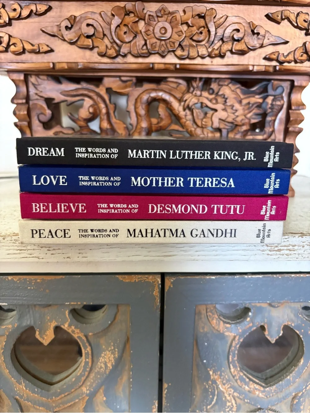 Peace & Love Decorative Book Set - Gray with Blue and White Accents